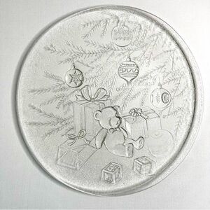 Christmas Party Platter Clear Glass Embossed